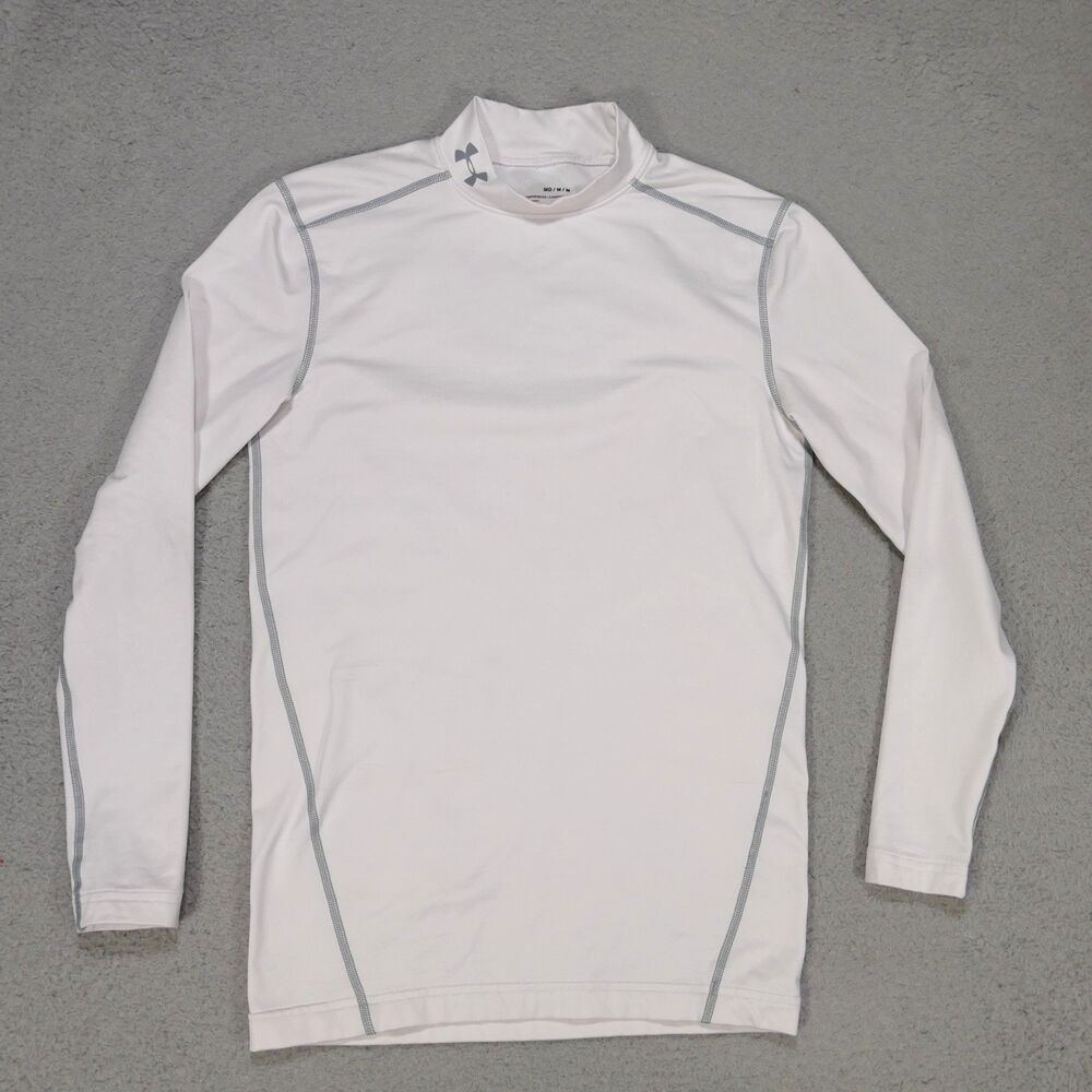 Under Armour Compression Cold Gear Mock Neck Shirt Mens M White Long Sleeve